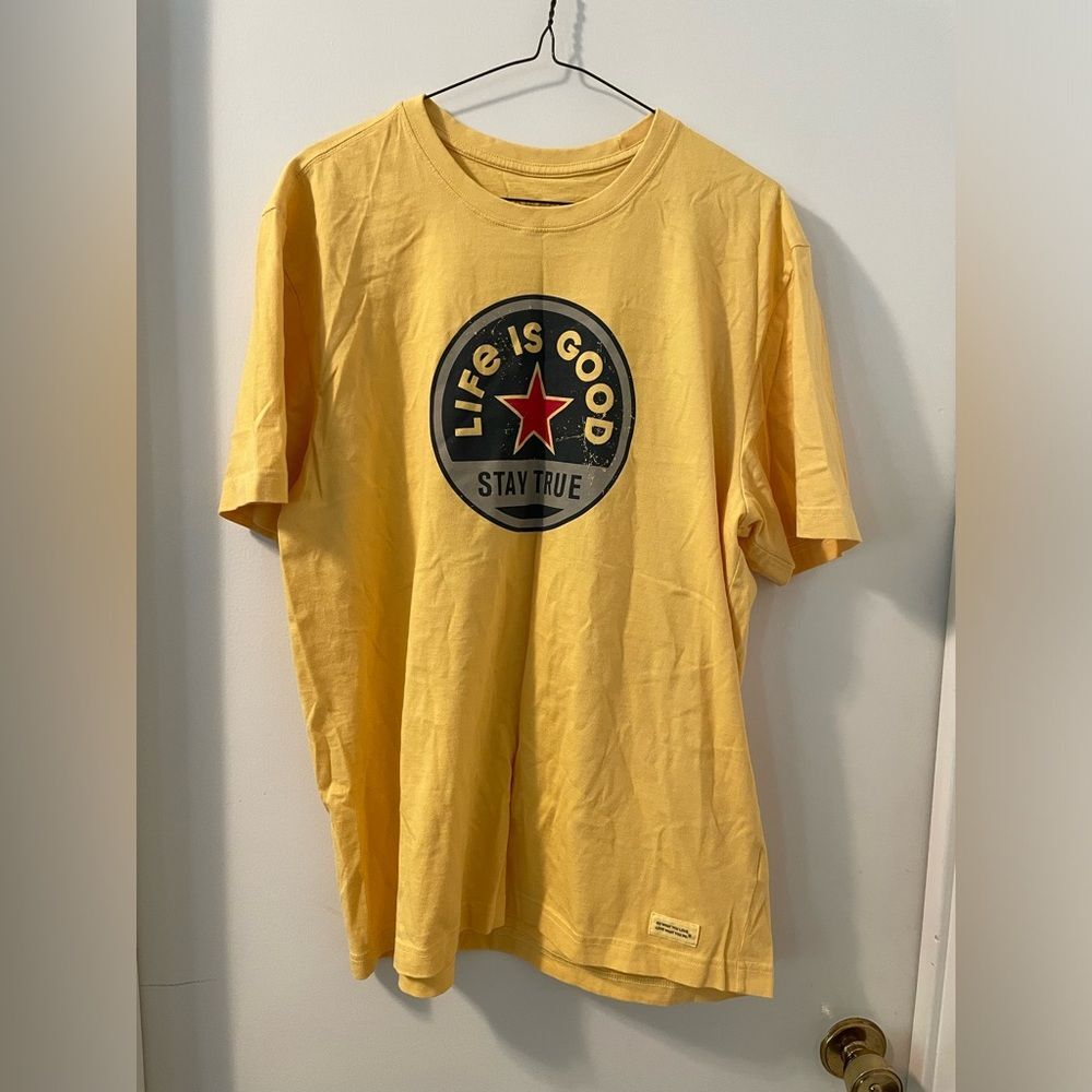 Like New Life is Good Stay True 100% Cotton Men's Yellow T-Shirt Sz L